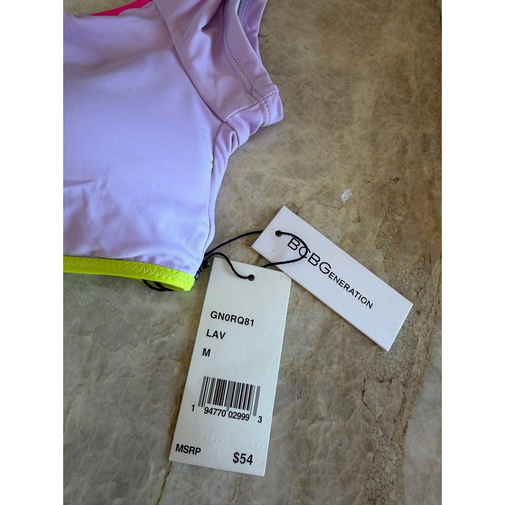 NWT BCBGeneration Lavender Neon Pink Lime Lace Up Bikini Top Medium *Read - Picture 3 of 5